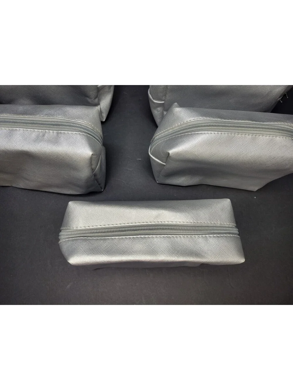 x6 Metallic Silver Makeup Cosmetics Zip Travel Pouch Toiletry Bag Faux Leather